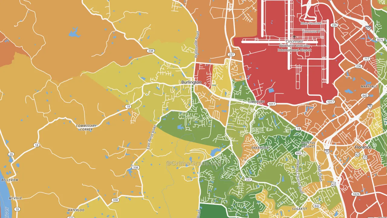 Burlington, KY Map of Assault Rates