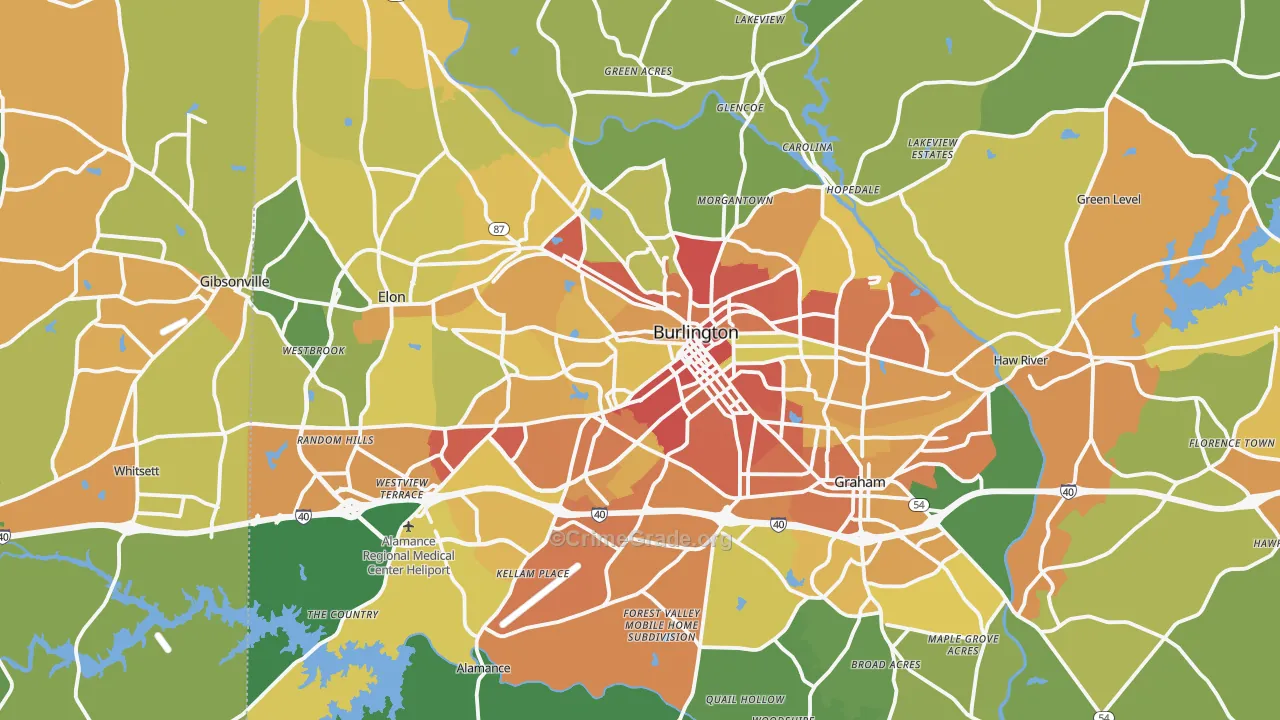 Burlington, NC Map of Assault Rates