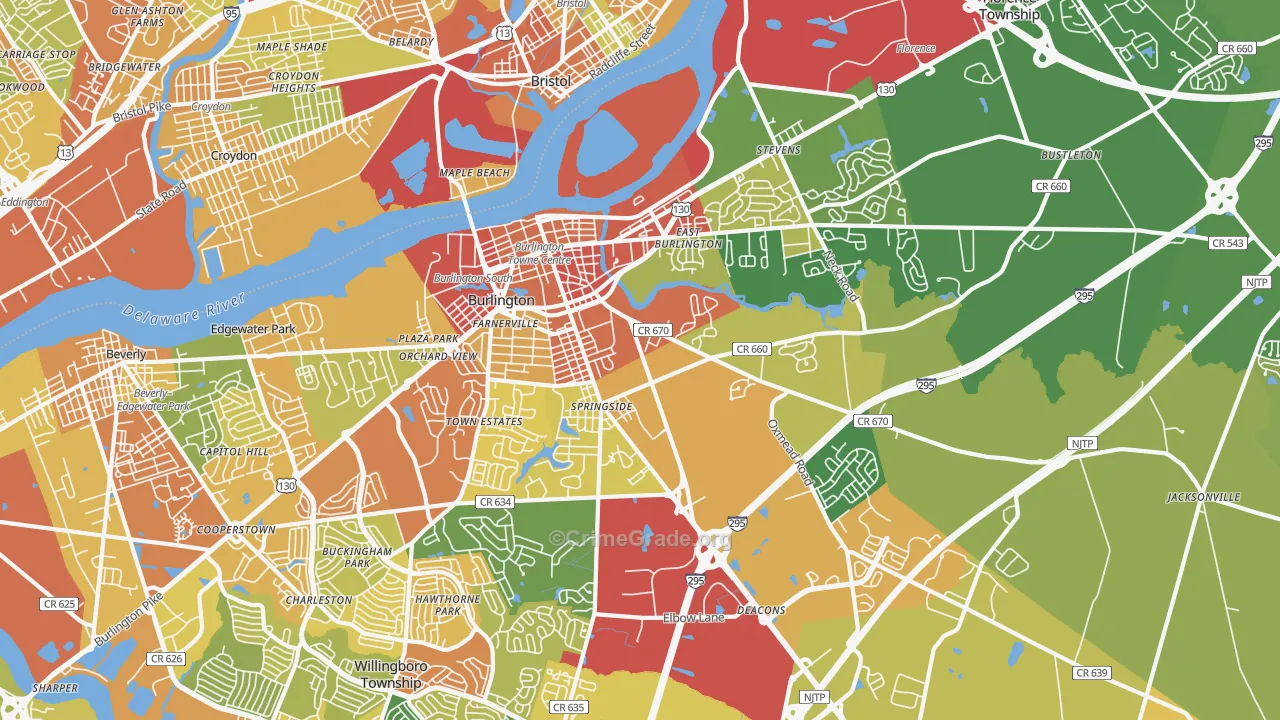 Burlington, NJ Map of Assault Rates