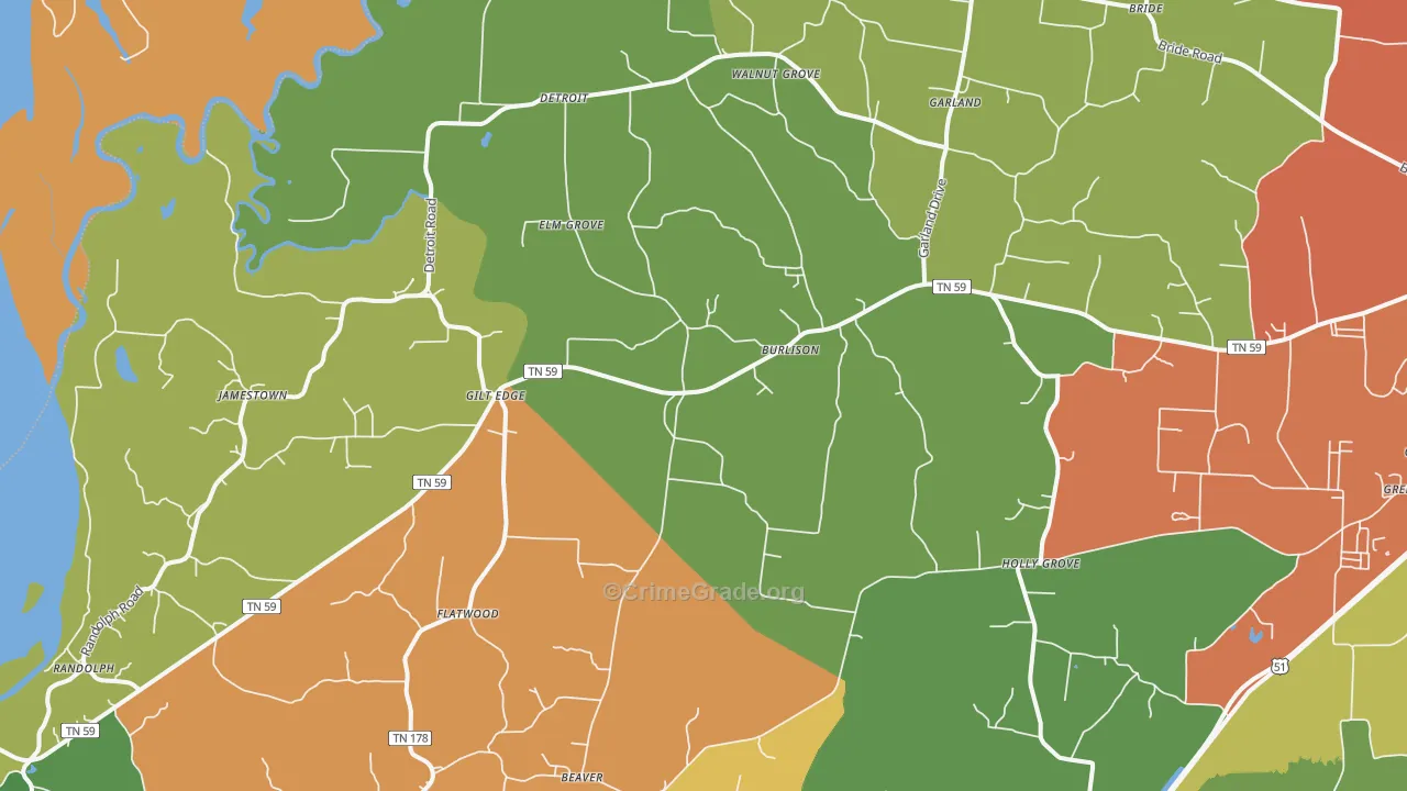 Burlison, TN Map of Assault Rates