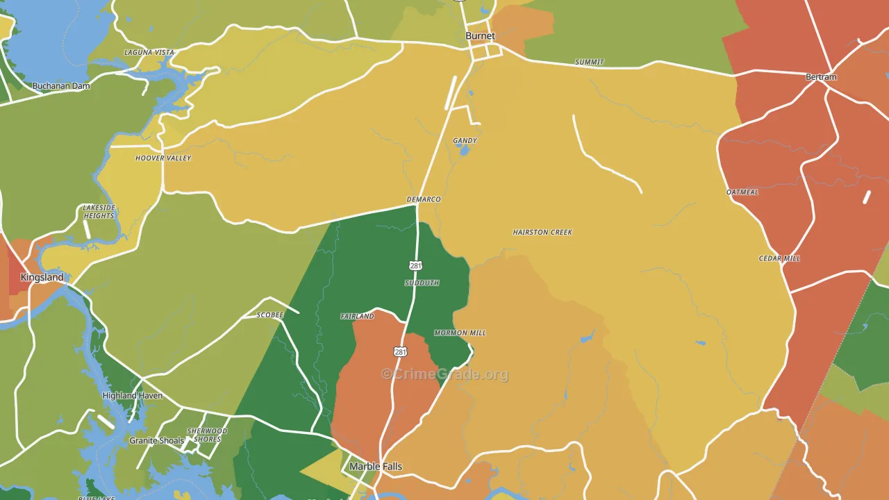Burnet County, TX Map of Assault Rates