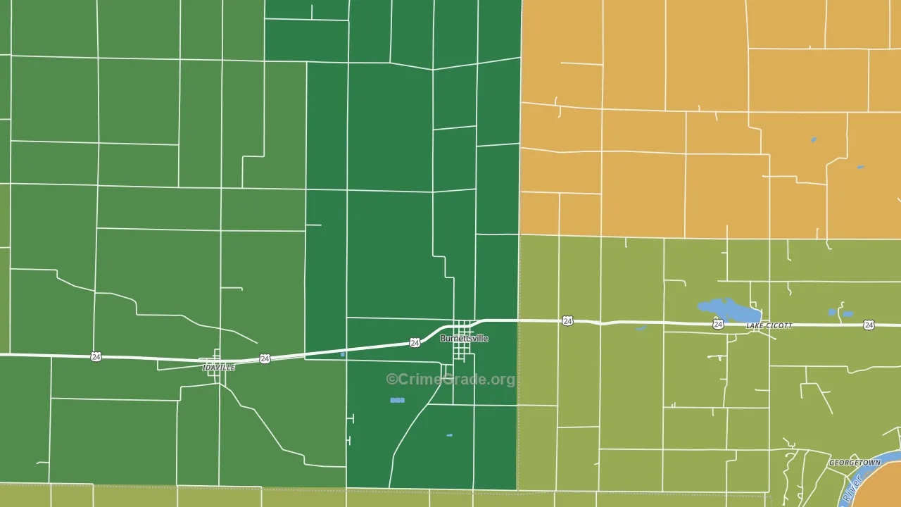 Burnettsville, IN Map of Assault Rates