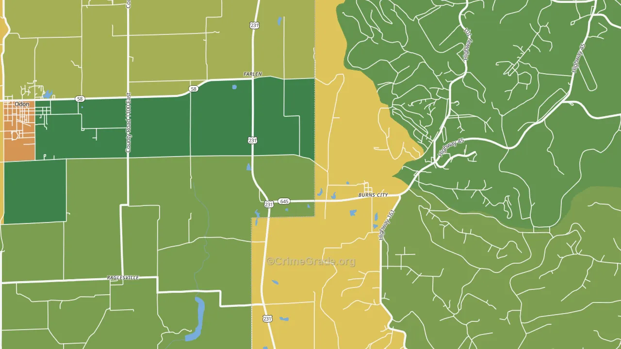 Burns City, IN Map of Assault Rates