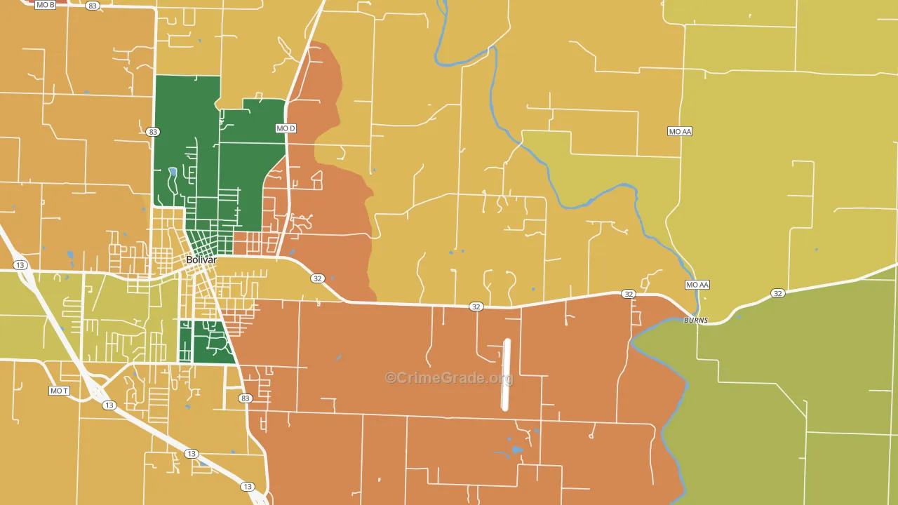 Burns, MO Map of Assault Rates