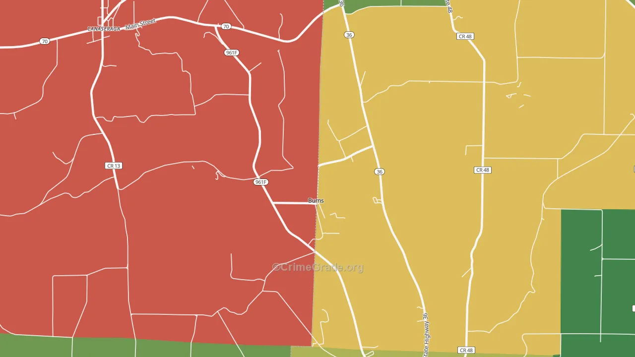 Burns, NY Map of Assault Rates