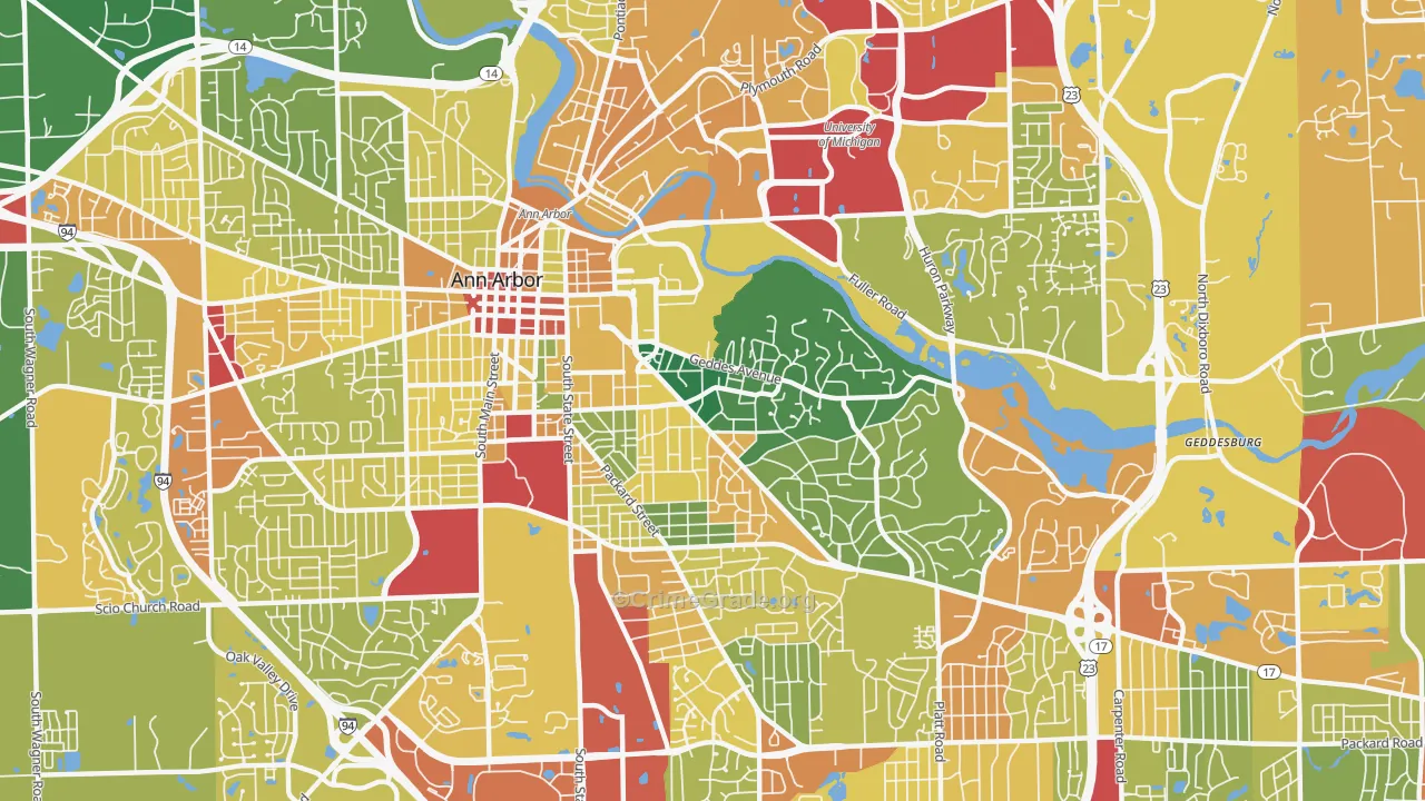 Burns Park, Ann Arbor, MI Map of Assault Rates