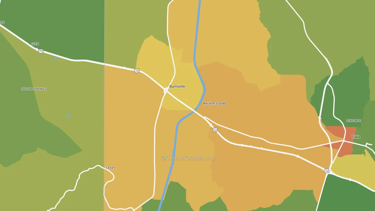 Burnsville, MS Map of Assault Rates