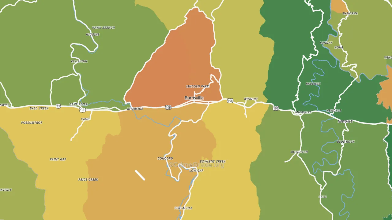 Burnsville, NC Map of Assault Rates