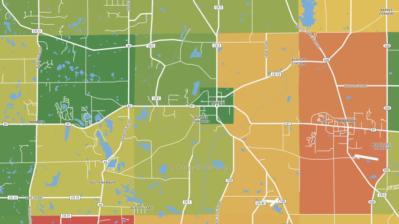 Burton, OH Map of Assault Rates