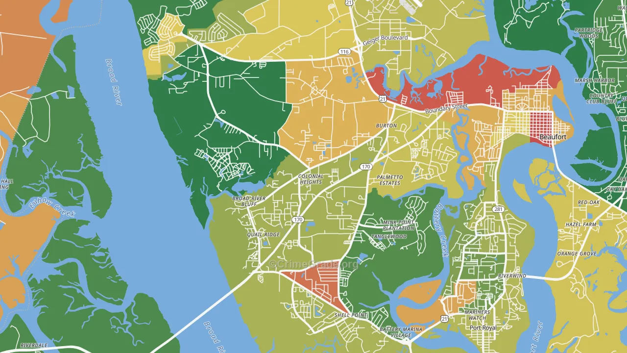 Burton, SC Map of Assault Rates