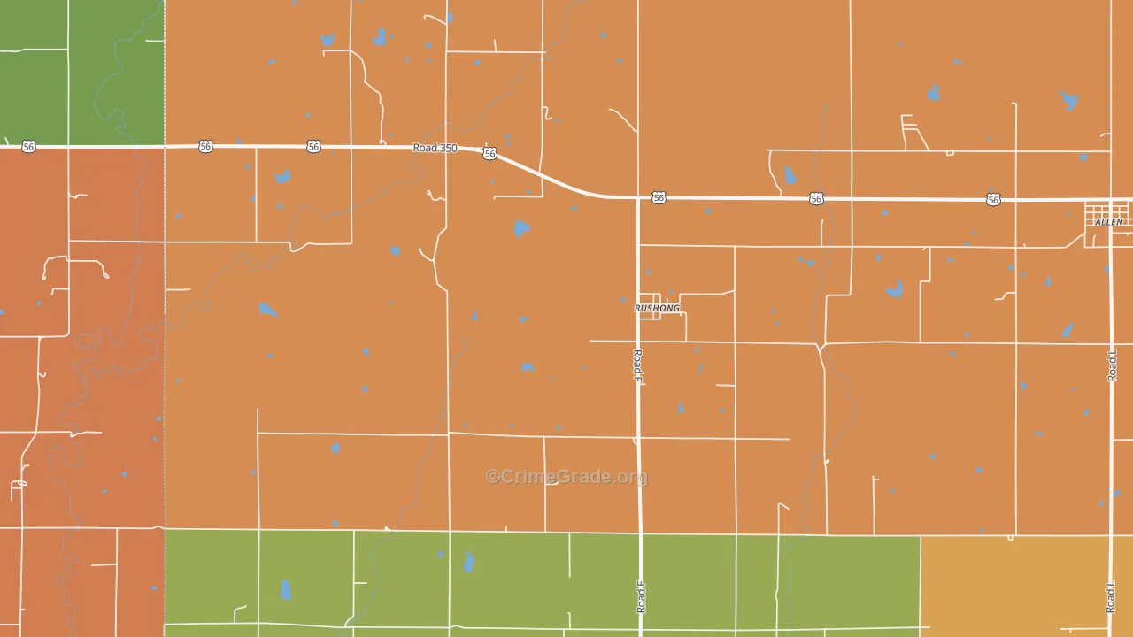 Bushong, KS Map of Assault Rates