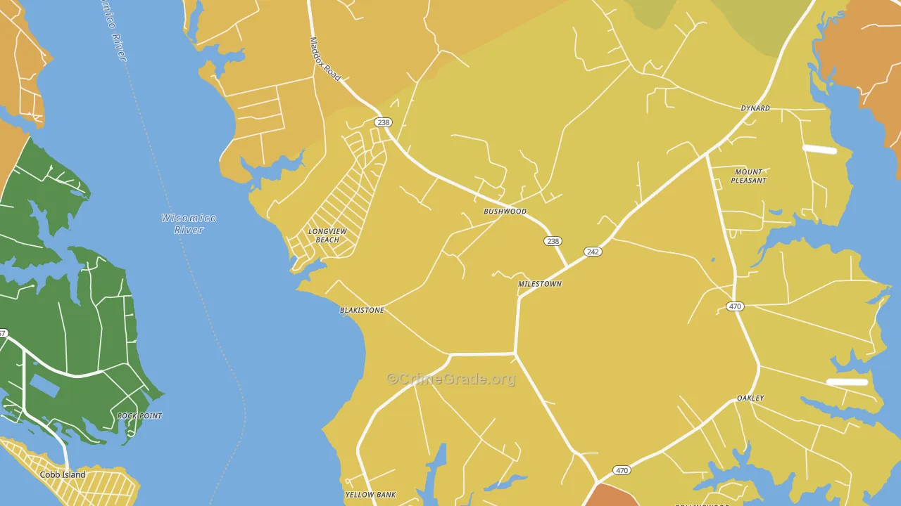 Bushwood, MD Map of Assault Rates
