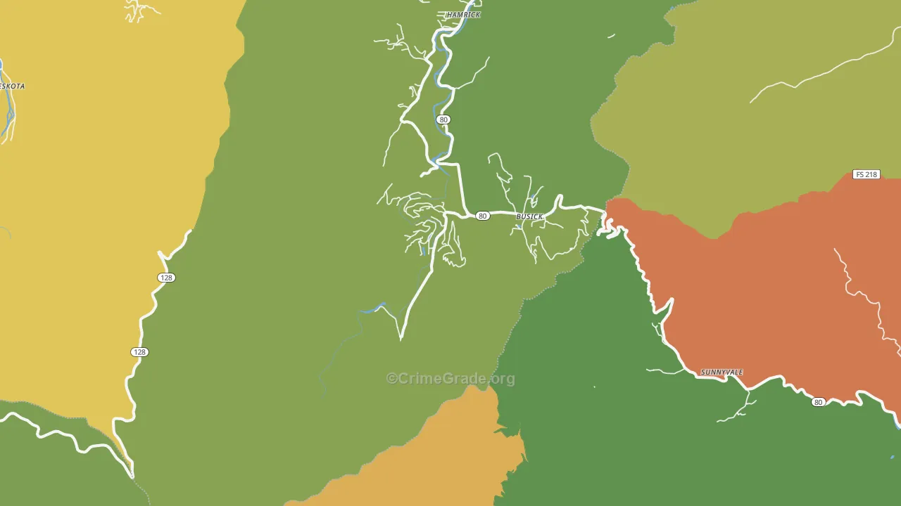 Busick, NC Map of Assault Rates