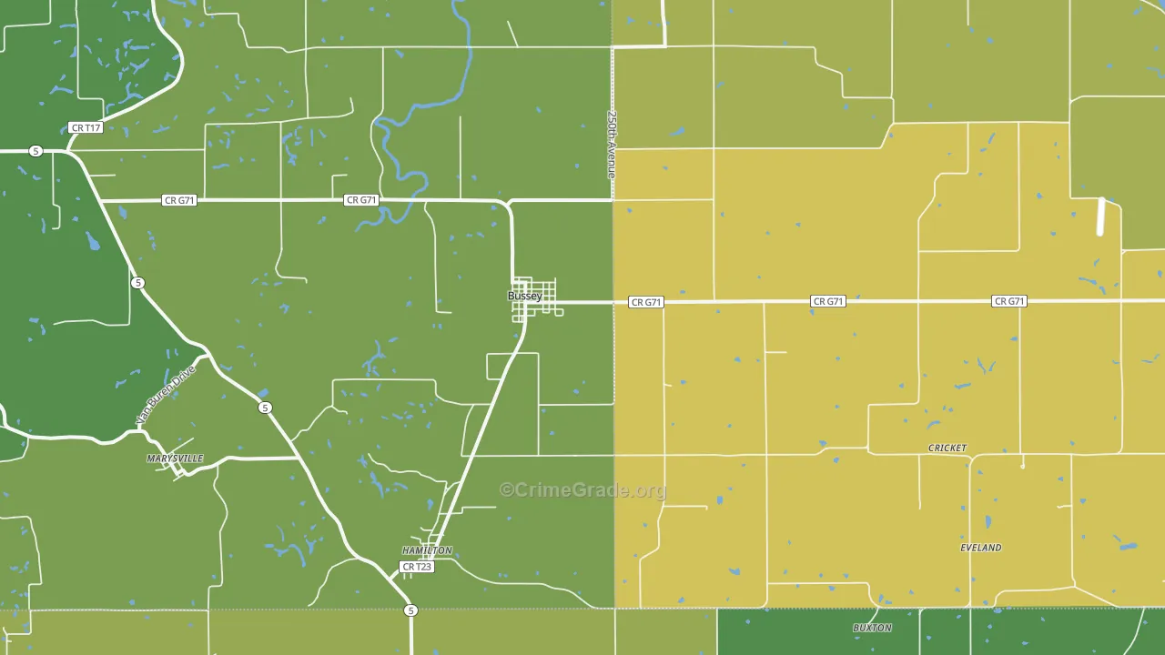 Bussey, IA Map of Assault Rates