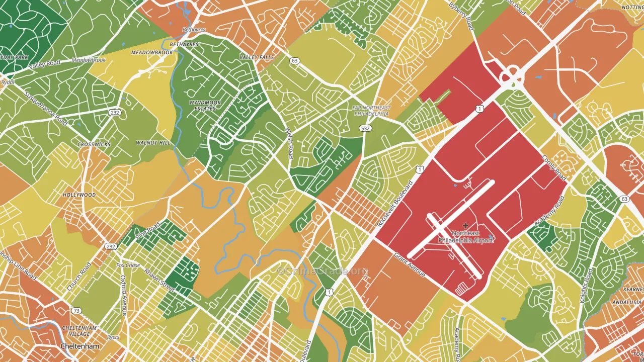 Bustleton, Philadelphia, PA Map of Assault Rates
