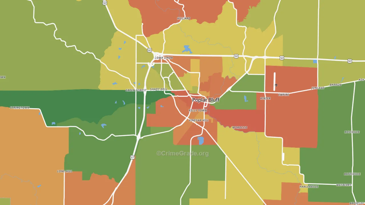 Butler County, MO Map of Assault Rates