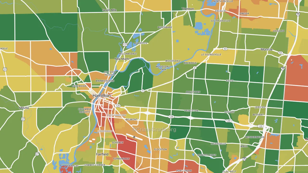 Butler County, OH Map of Assault Rates