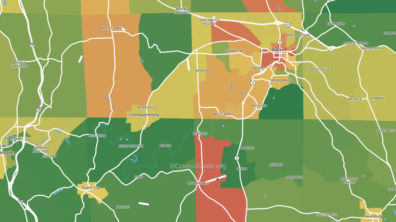 Butler County, PA Map of Assault Rates