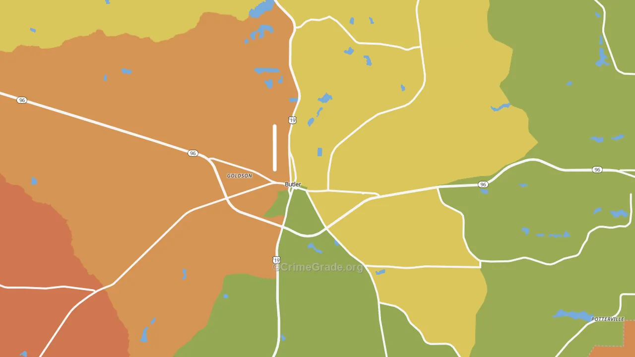 Butler, GA Map of Assault Rates