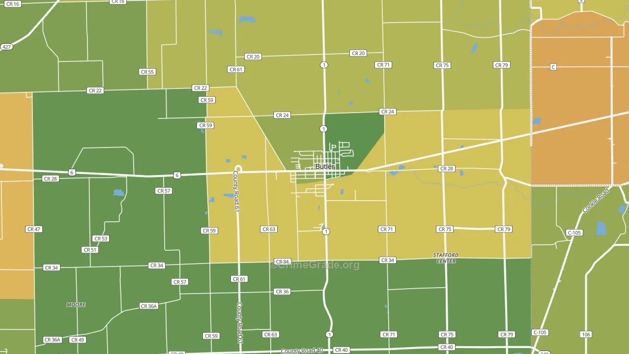 Butler, IN Map of Assault Rates