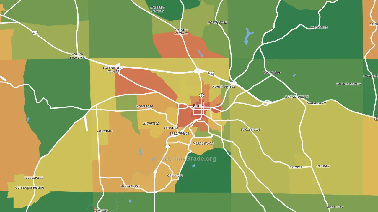 Butler, PA Map of Assault Rates