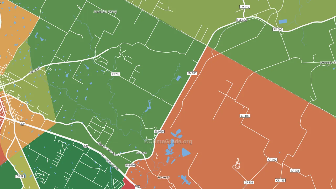 Butler, TX Map of Assault Rates