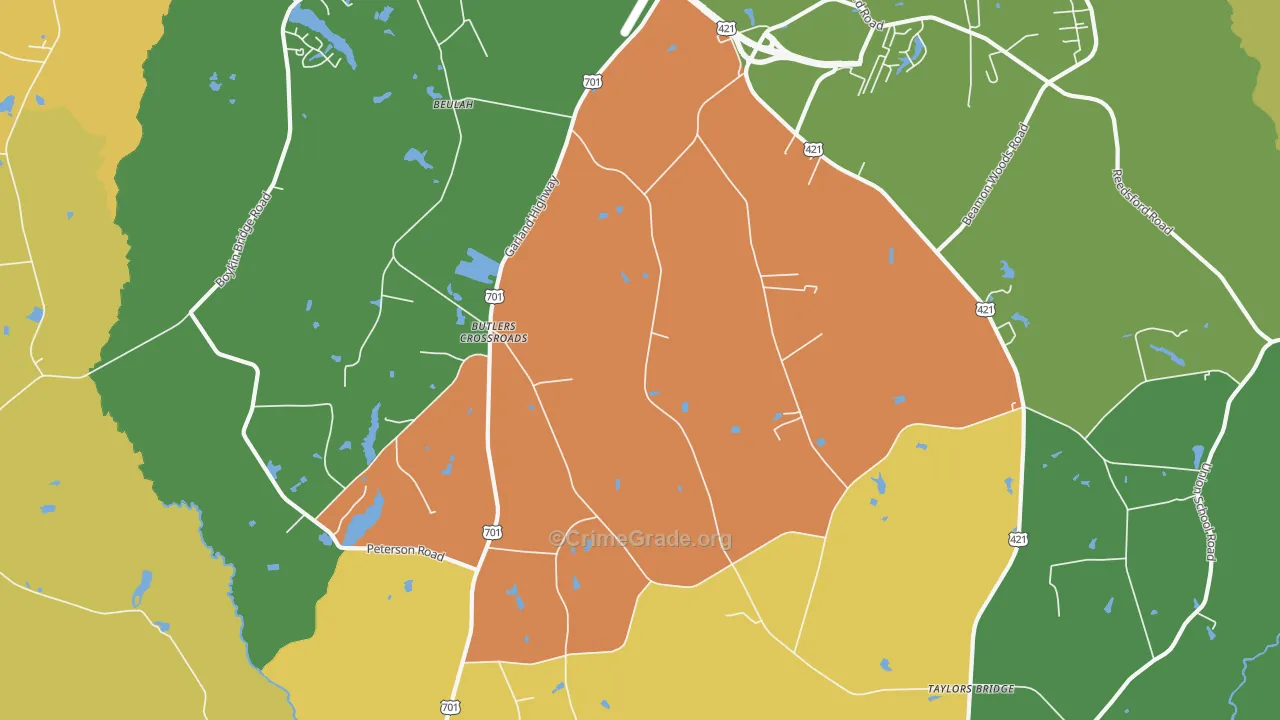 Butlers Crossroads, NC Map of Assault Rates