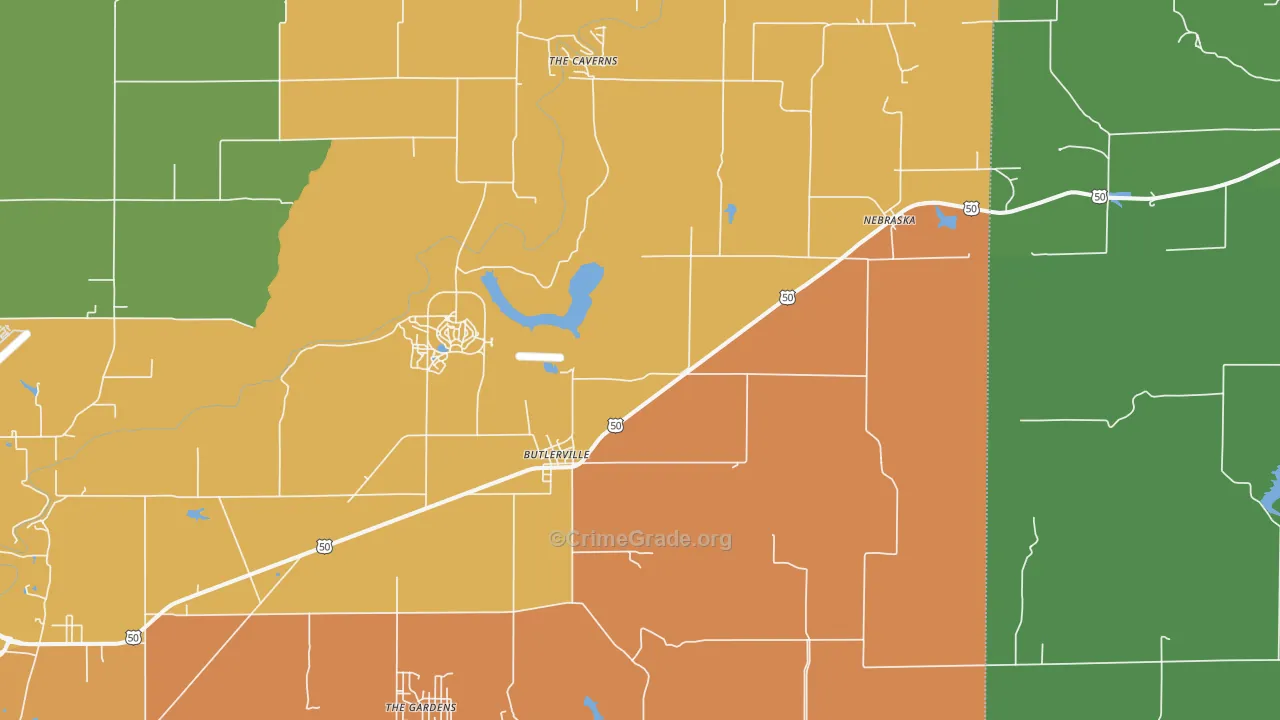 Butlerville, IN Map of Assault Rates