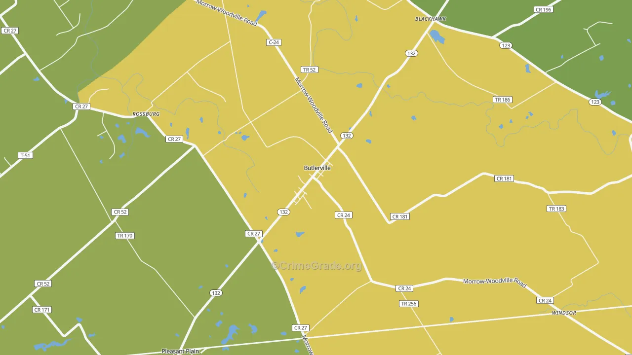 Butlerville, OH Map of Assault Rates