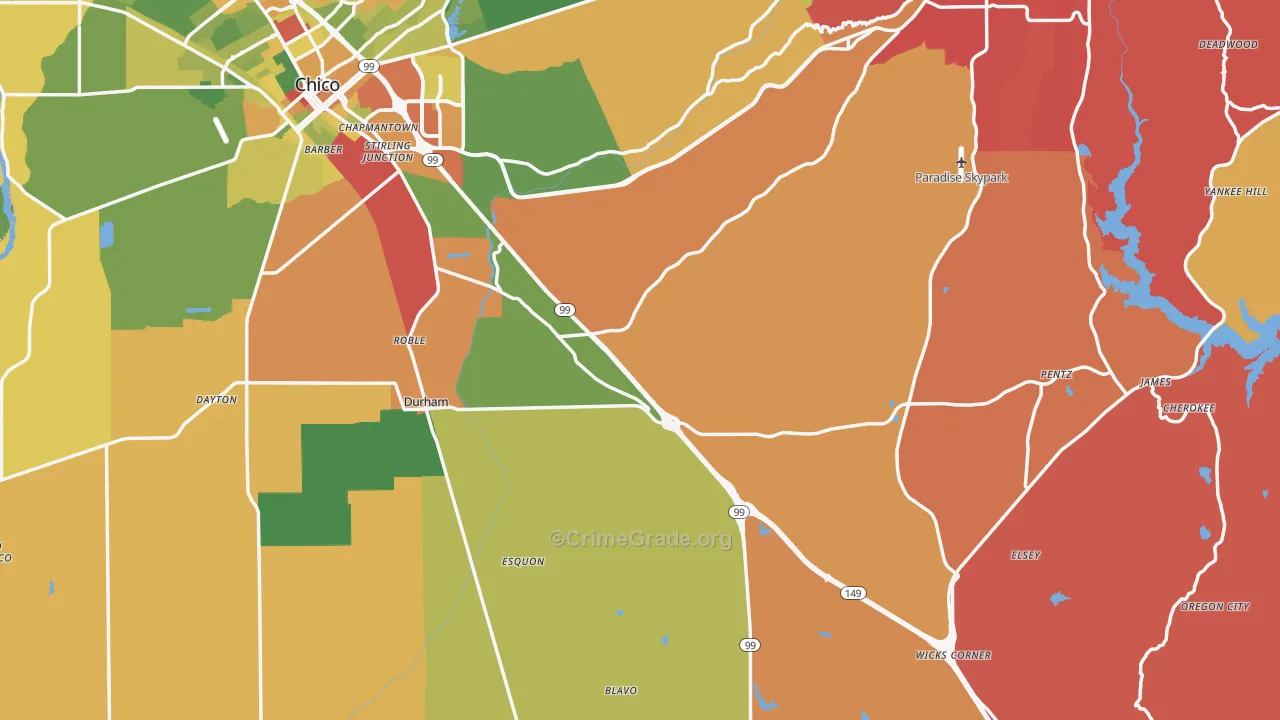 Butte County, CA Map of Assault Rates