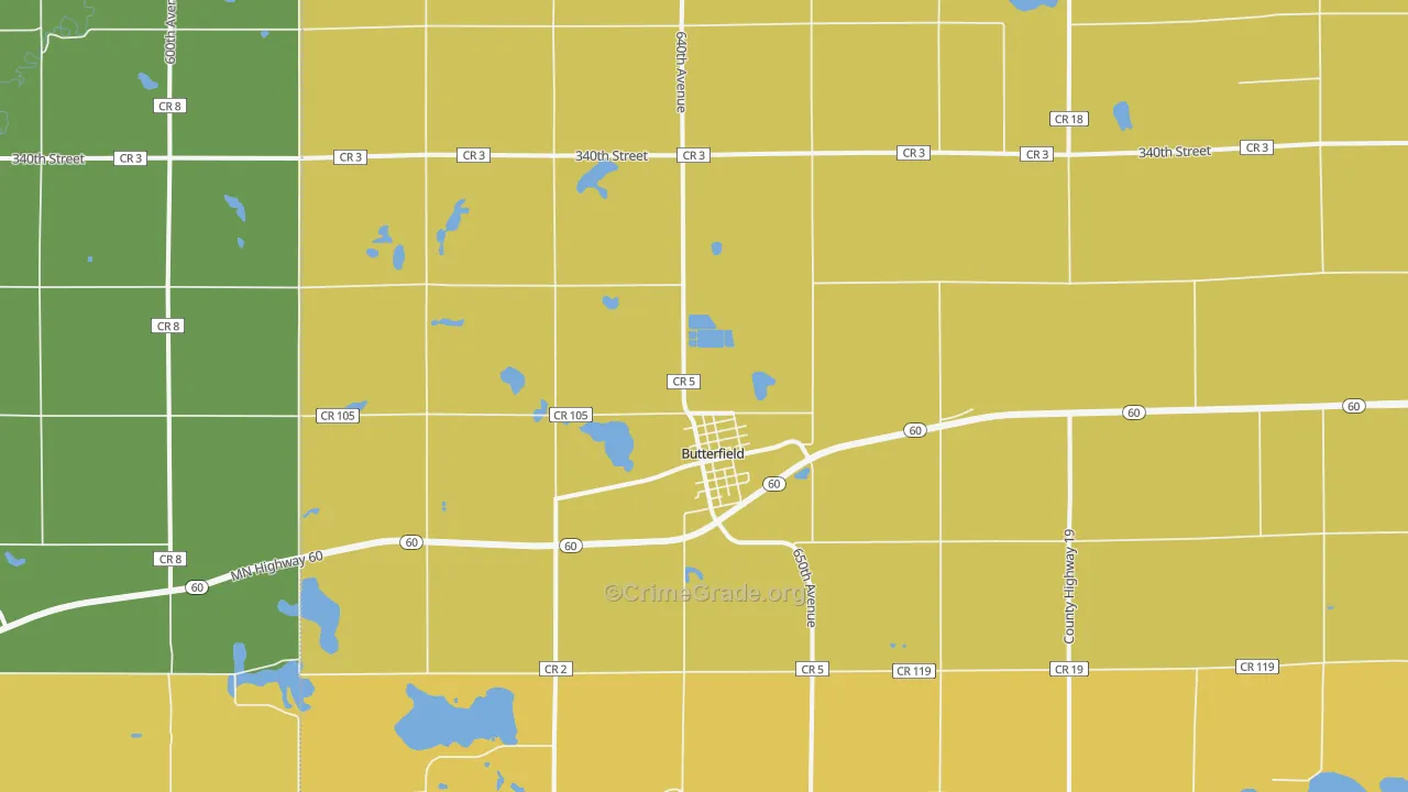 Butterfield, MN Map of Assault Rates