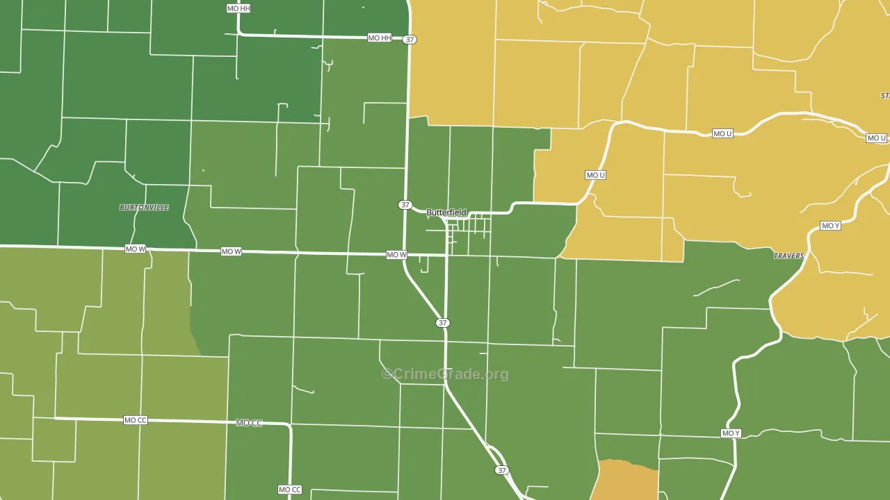 Butterfield, MO Map of Assault Rates