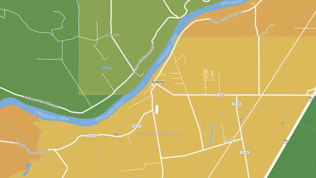 Butteville, OR Map of Assault Rates