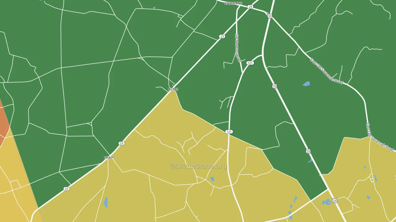 Butts, GA Map of Assault Rates