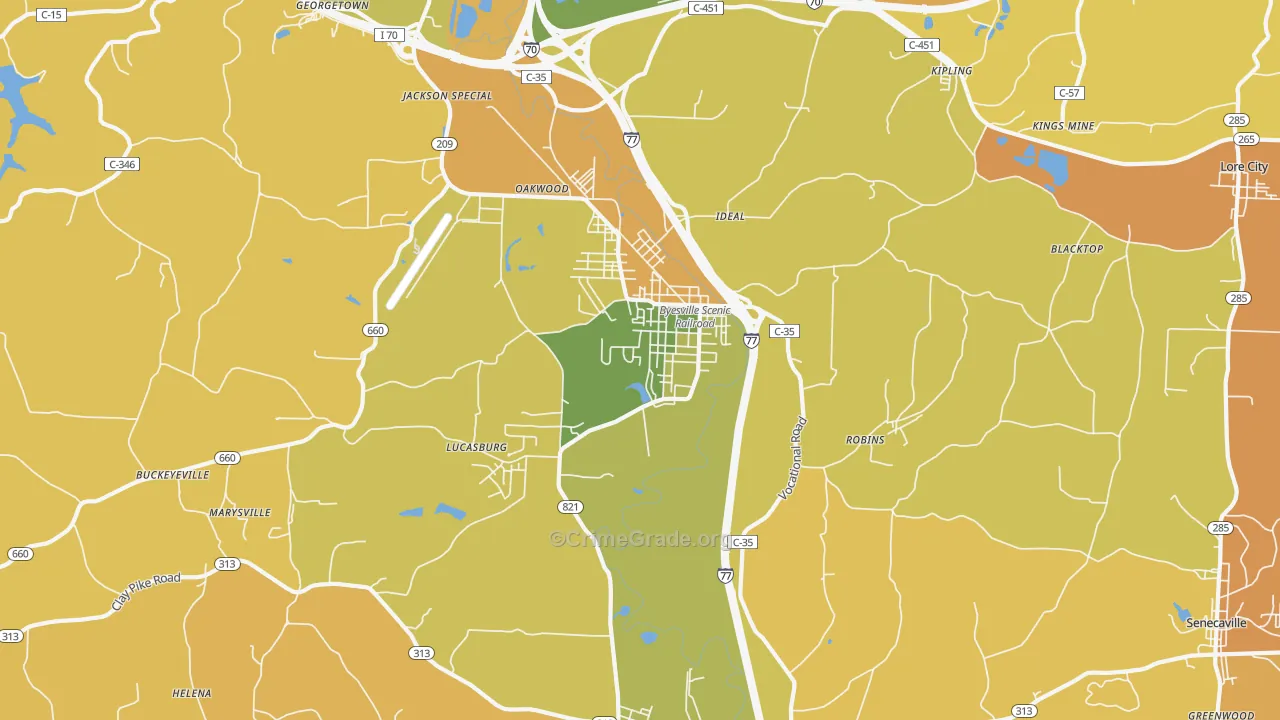 Byesville, OH Map of Assault Rates