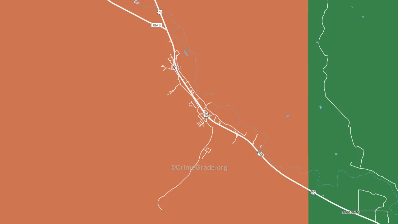 Bylas, AZ Map of Assault Rates