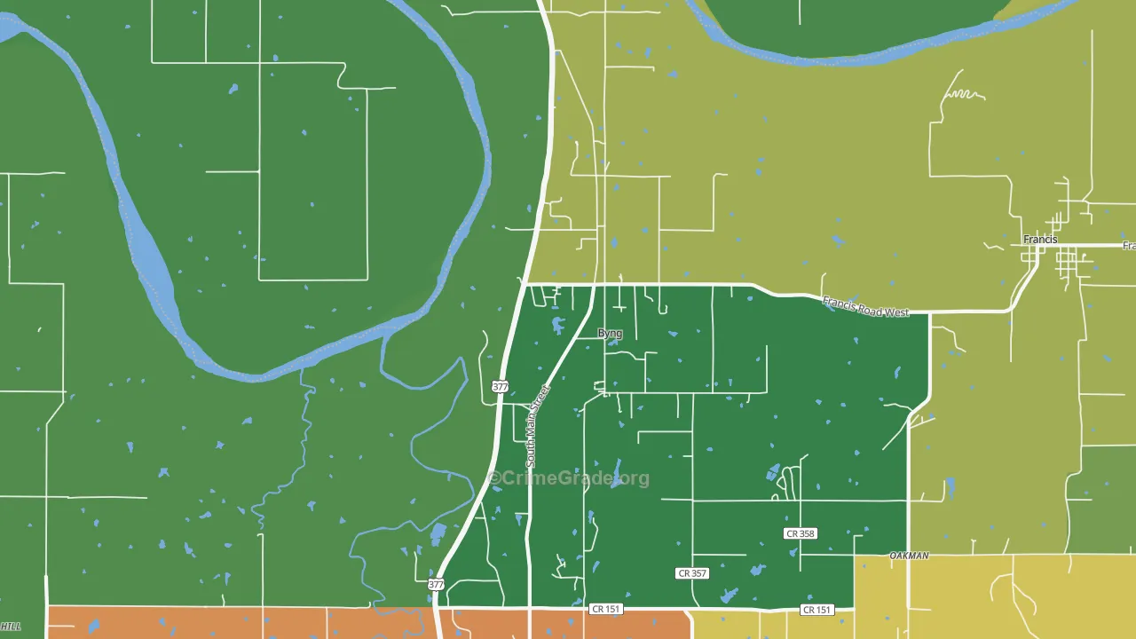 Byng, OK Map of Assault Rates