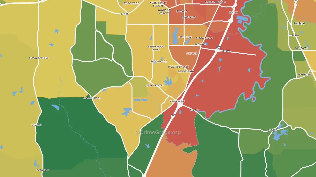 Byram, MS Map of Assault Rates