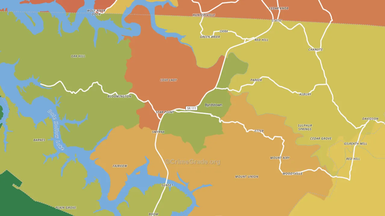 Byrdstown, TN Map of Assault Rates