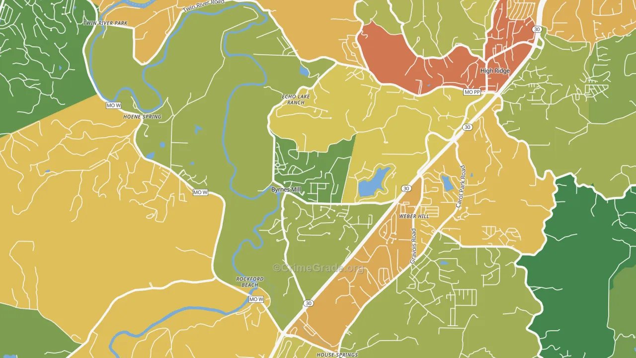 Byrnes Mill, MO Map of Assault Rates