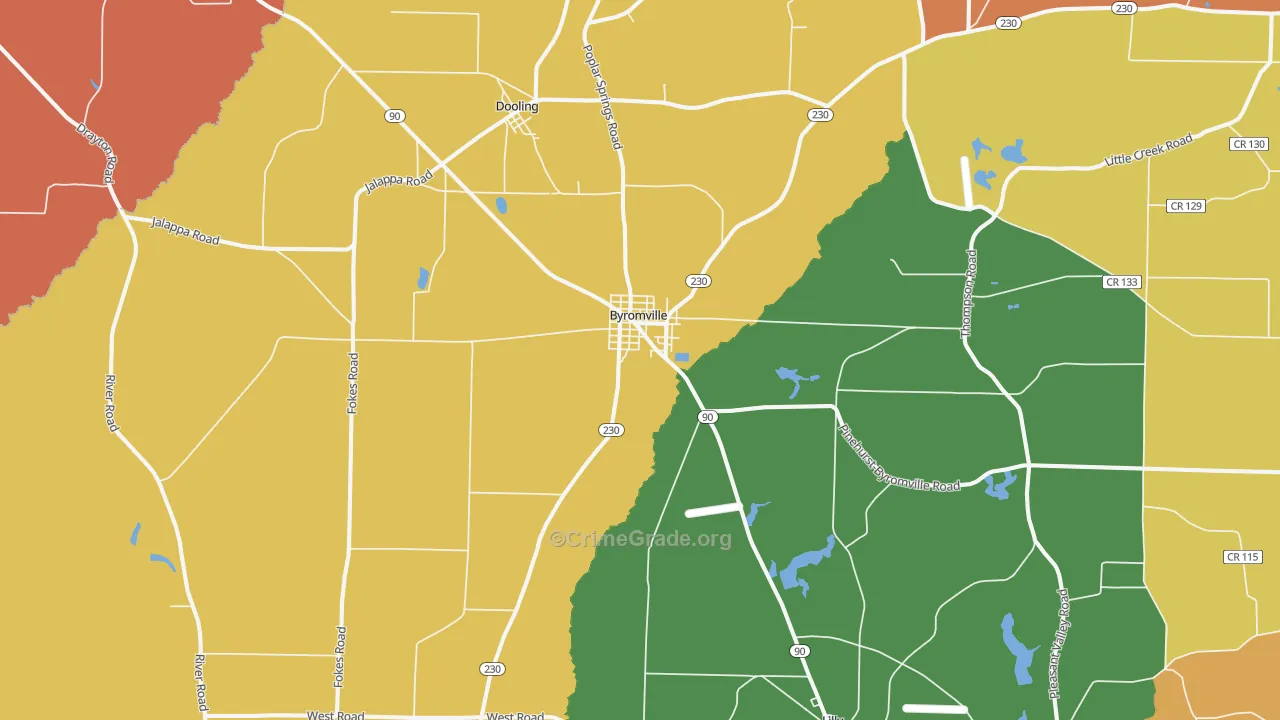 Byromville, GA Map of Assault Rates