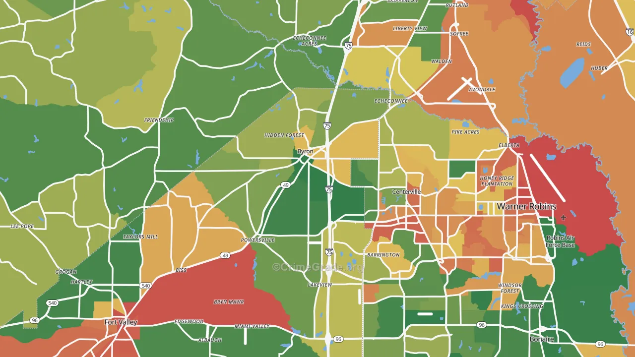 Byron, GA Map of Assault Rates