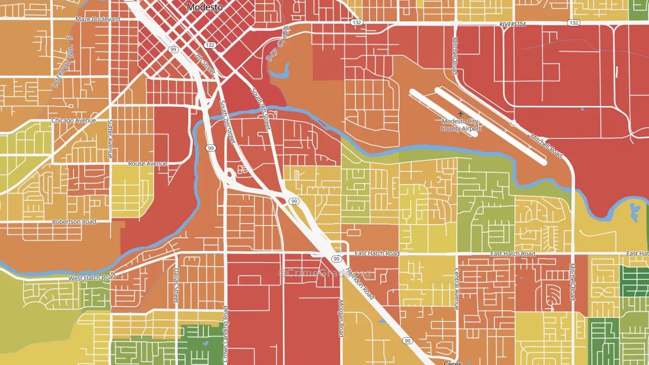 Bystrom, Modesto, CA Map of Assault Rates