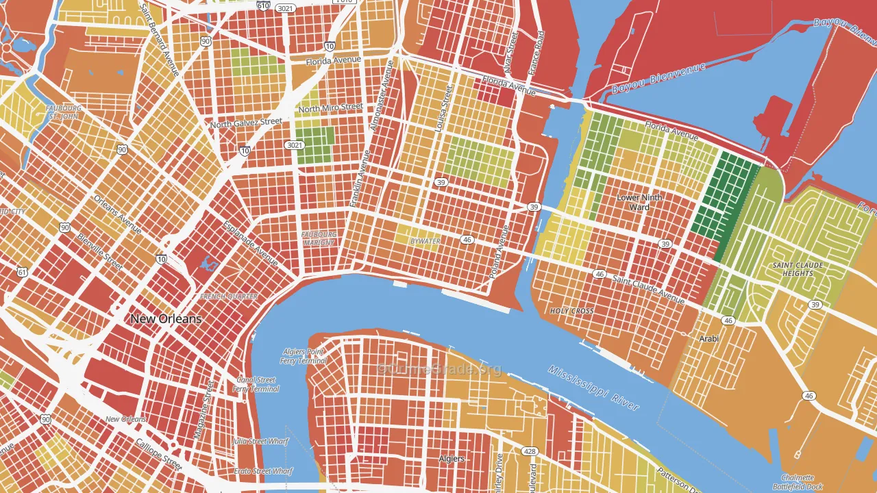 Bywater, New Orleans, LA Map of Assault Rates