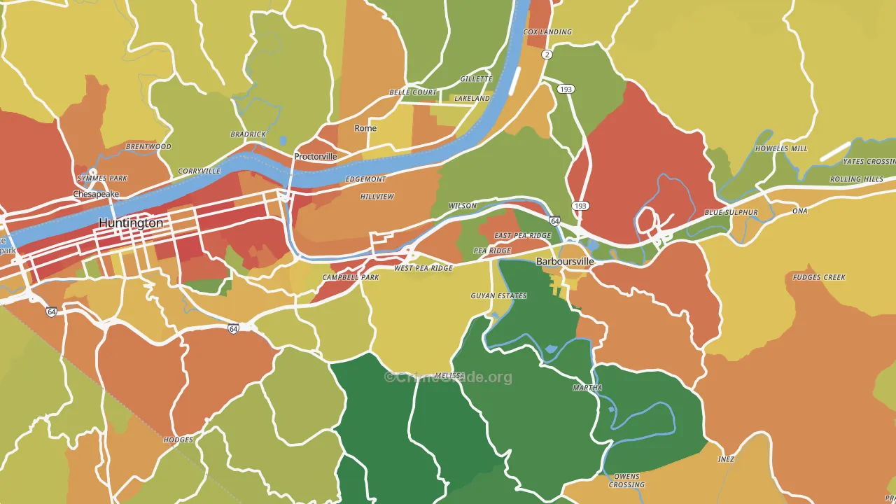 Cabell County, WV Map of Assault Rates