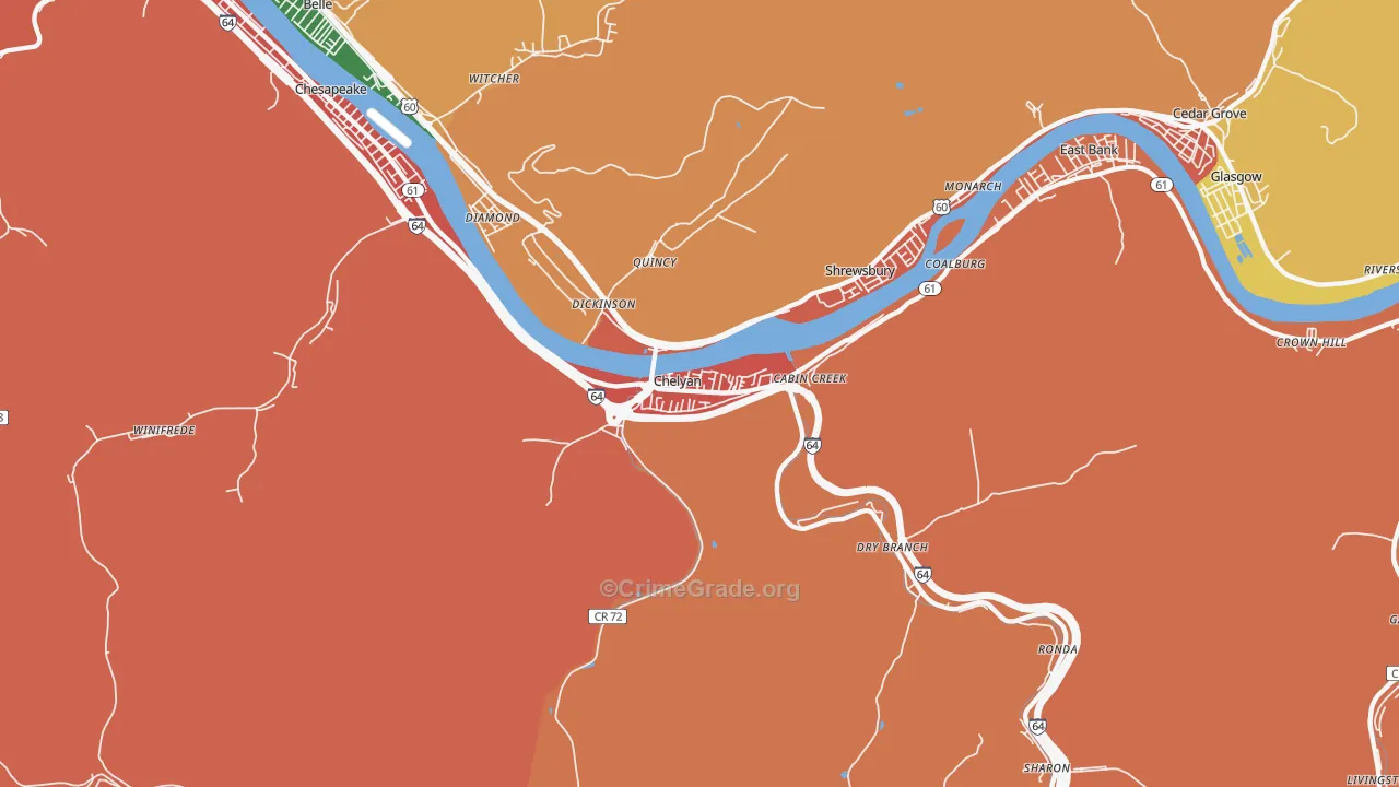 Cabin Creek, WV Map of Assault Rates