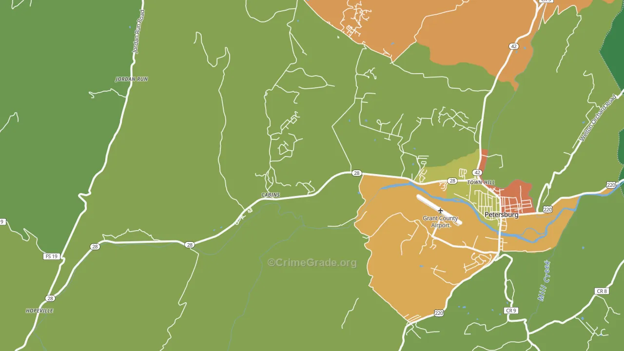 Cabins, WV Map of Assault Rates