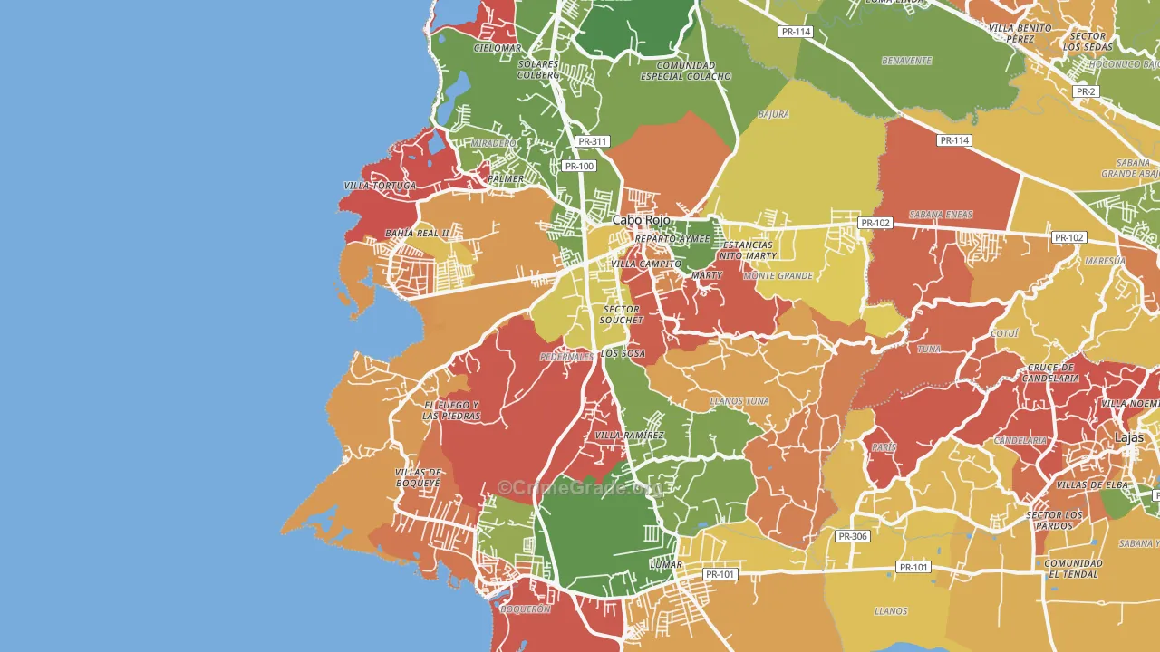 Cabo Rojo Municipio, PR Map of Assault Rates