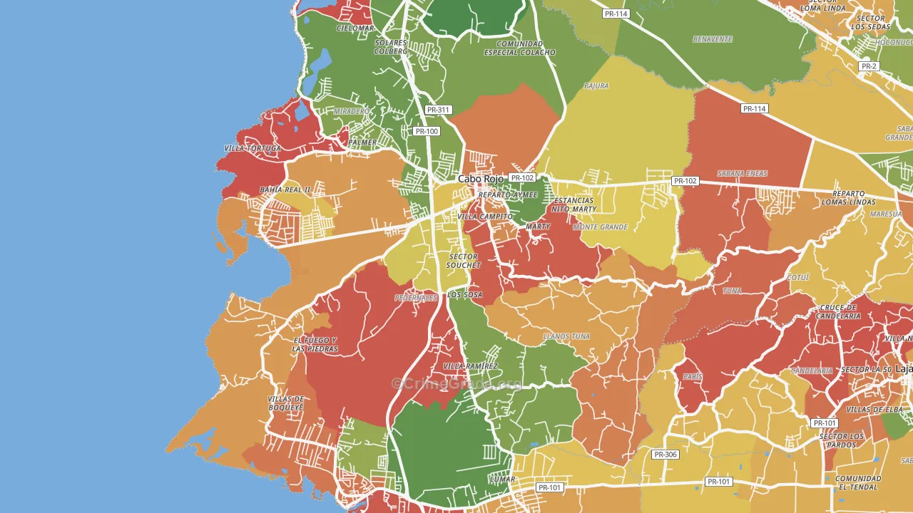 Cabo Rojo, PR Map of Assault Rates