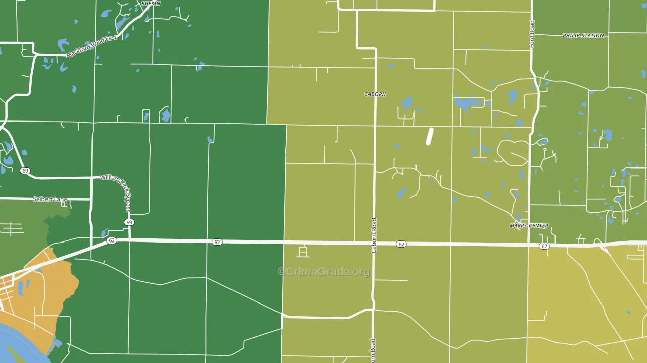 Caborn, IN Map of Assault Rates